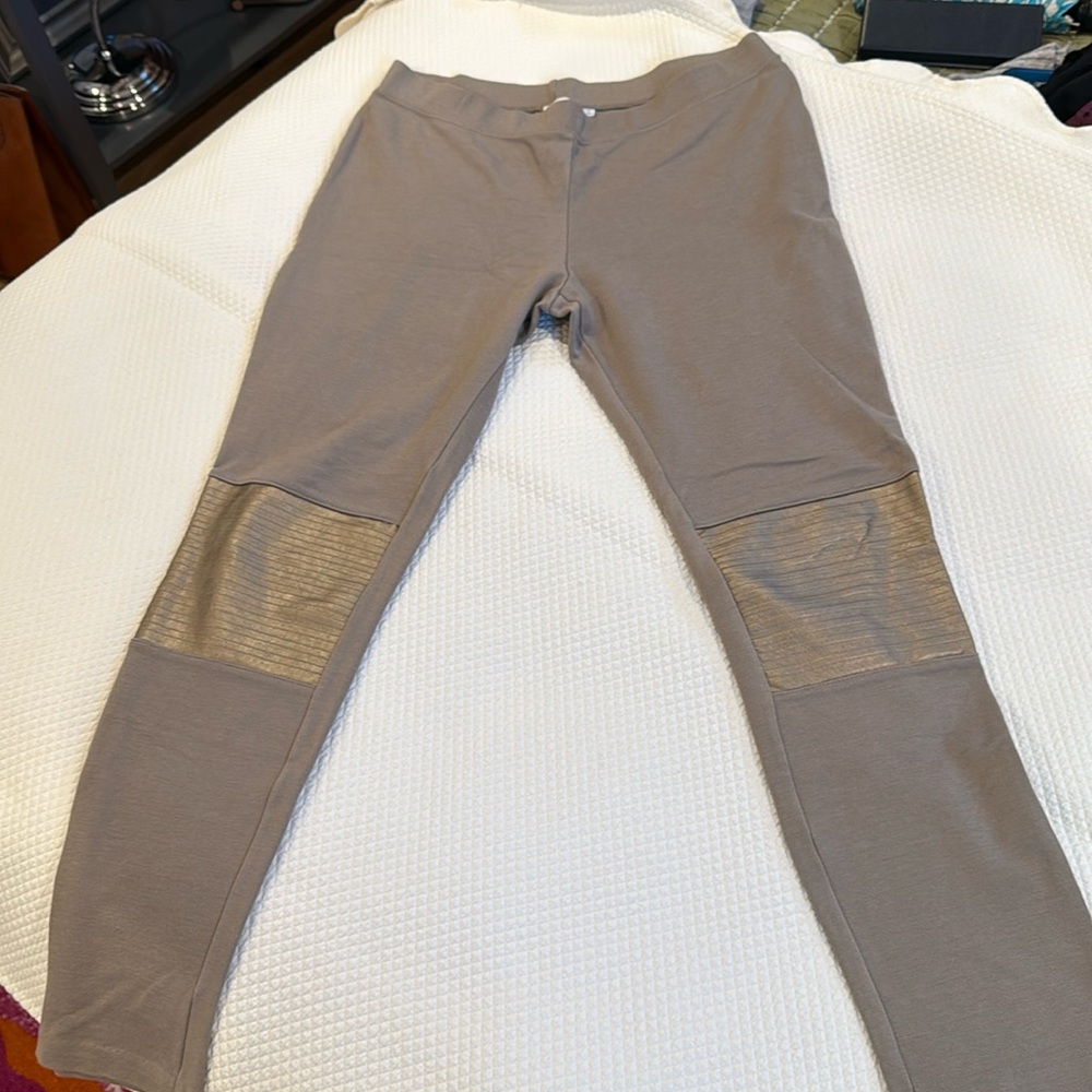 ARuby knit slim leg pant with vegan leather knee patches.